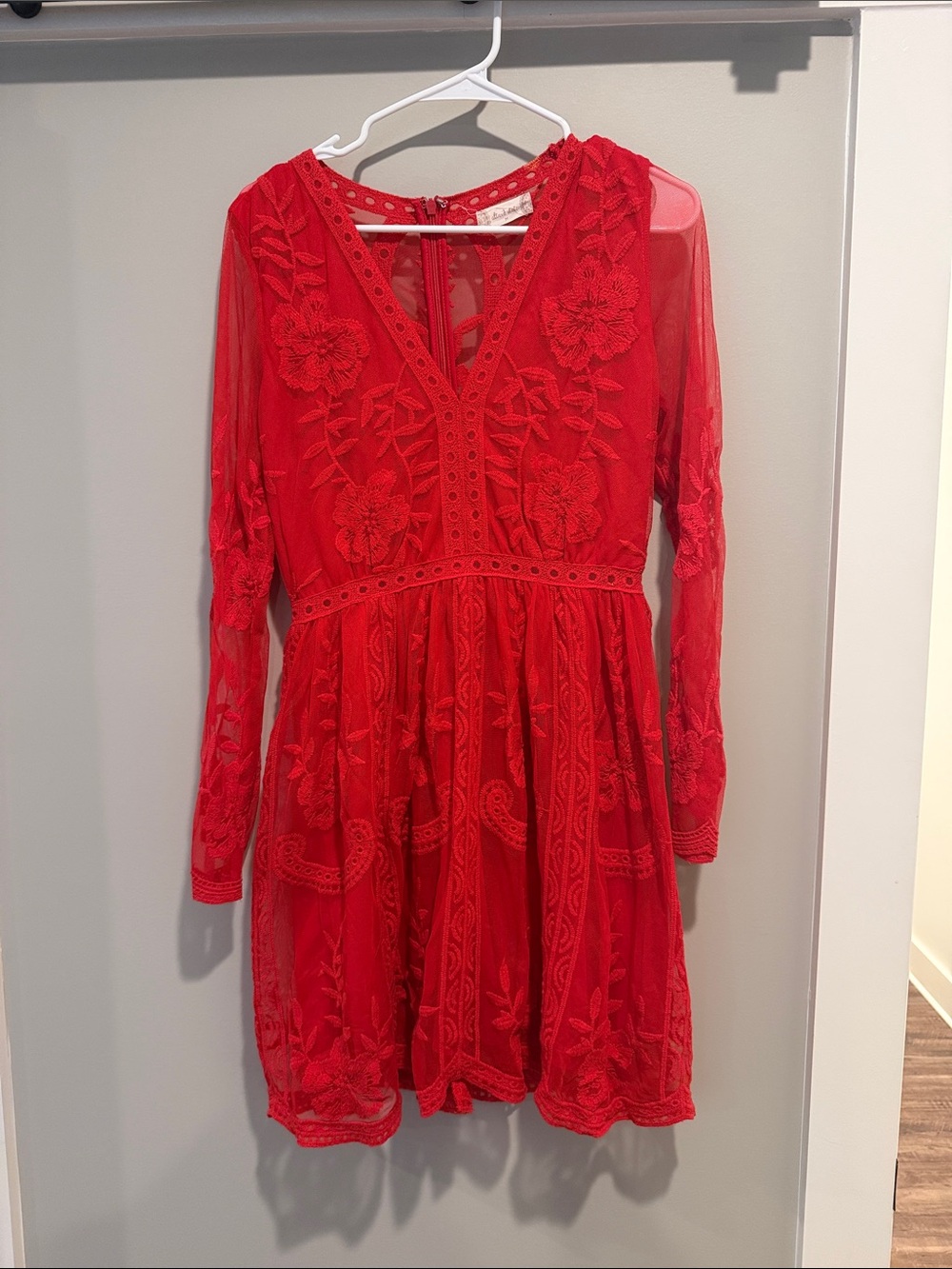 Altar'd State Red Embroidered Mesh Party Dress